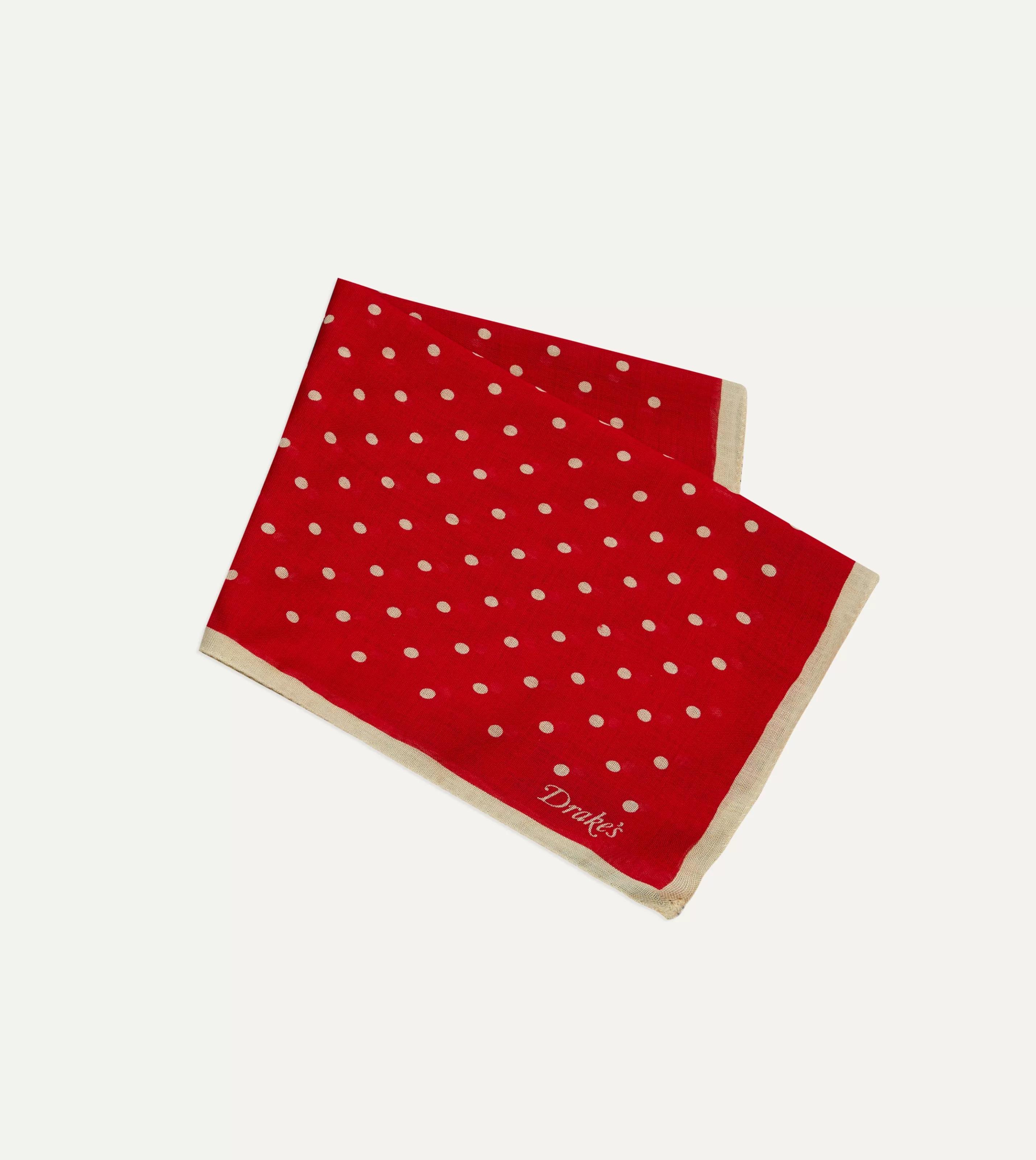 Drake’s Scarves | Spot Print Wool-Silk Pocket Square Red