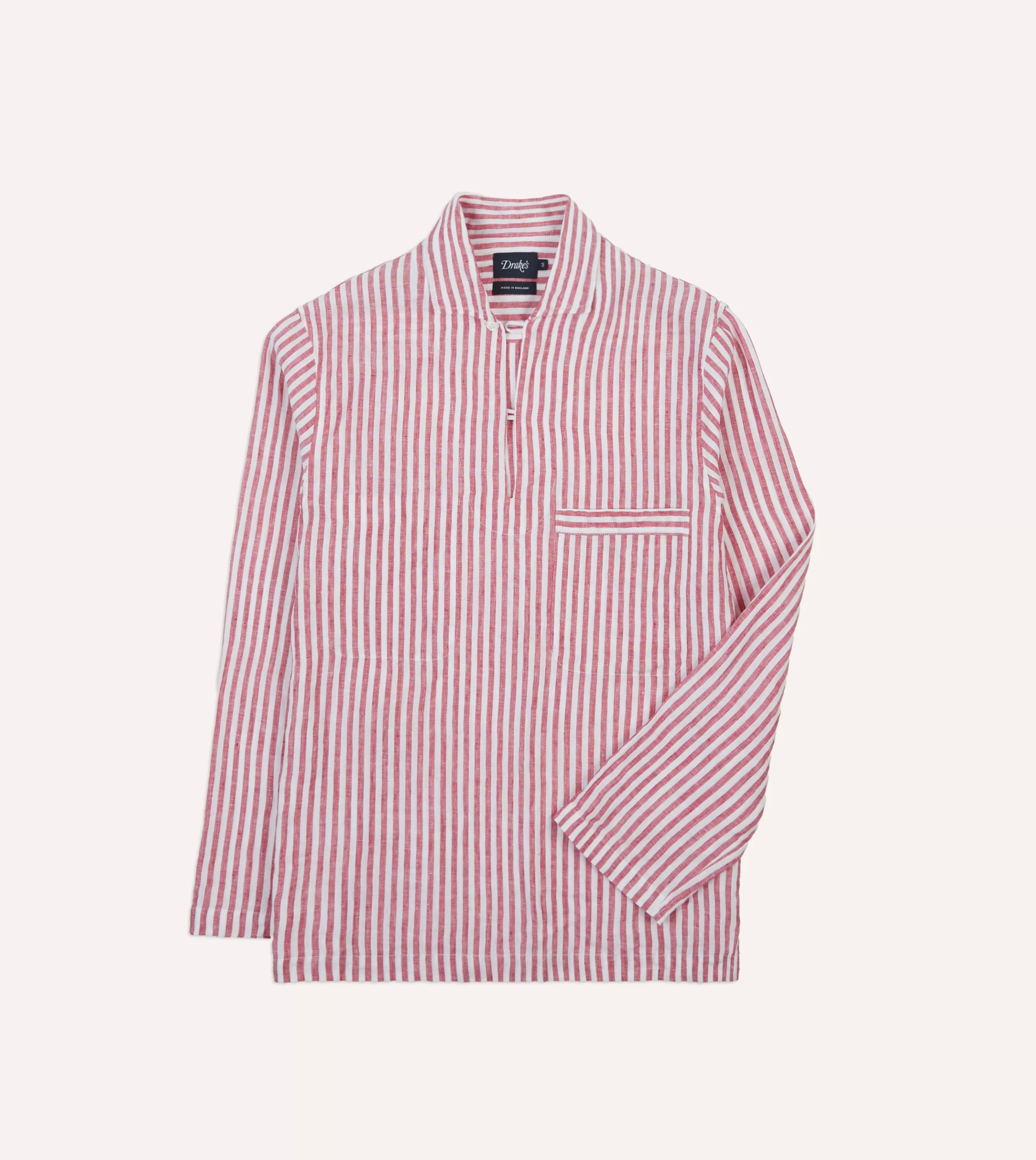 Drake’s Shirts | Popover Shirts | Stripe Linen Smock Shirt Red