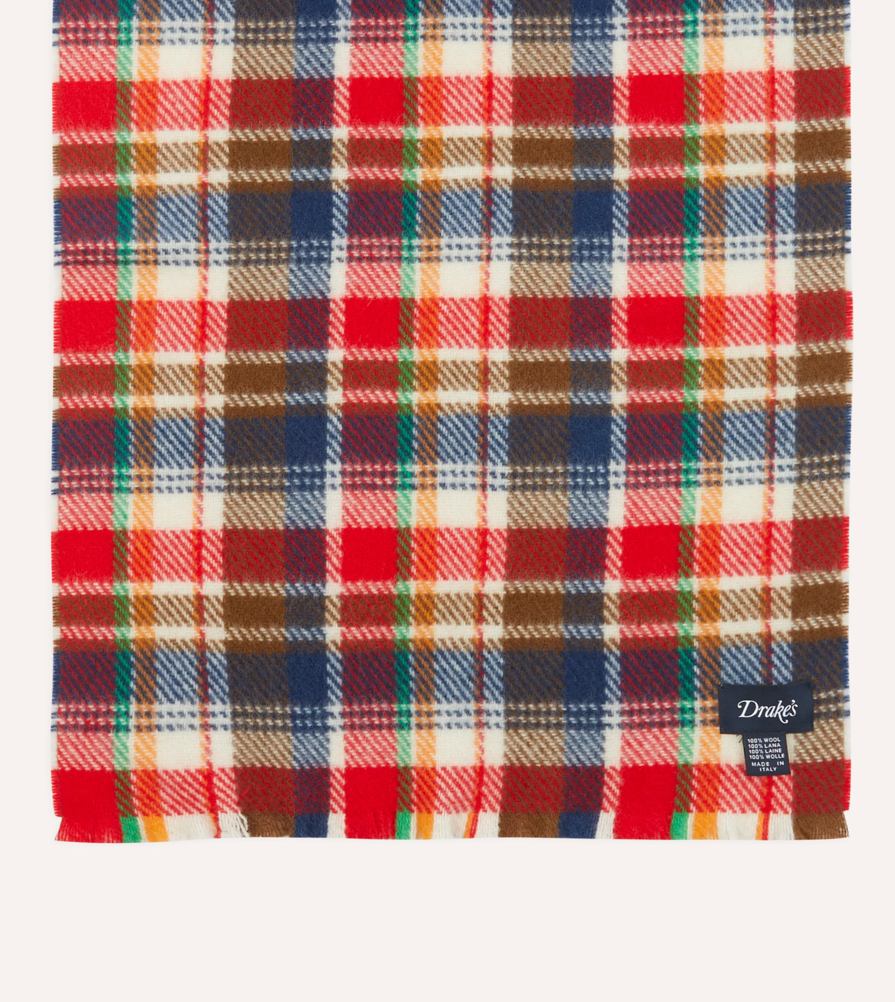 Drake’s Scarves | Red Tartan Check Wool Scarf