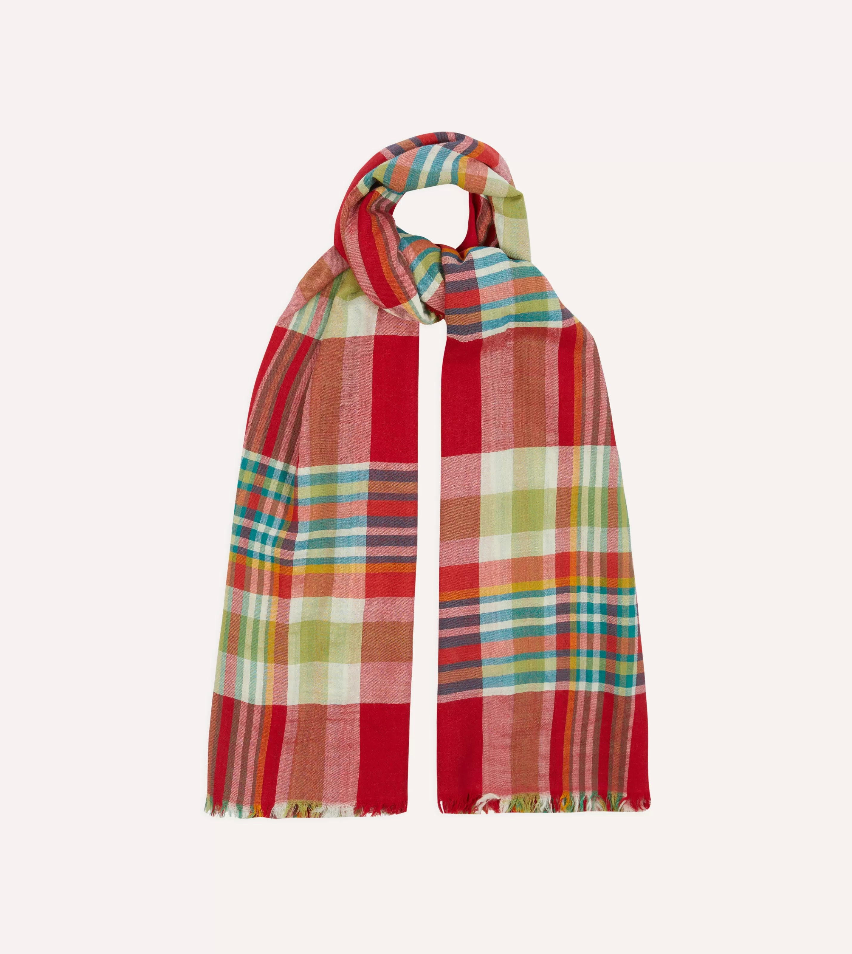 Drake’s Scarves | Red Tartan Check Wool Scarf