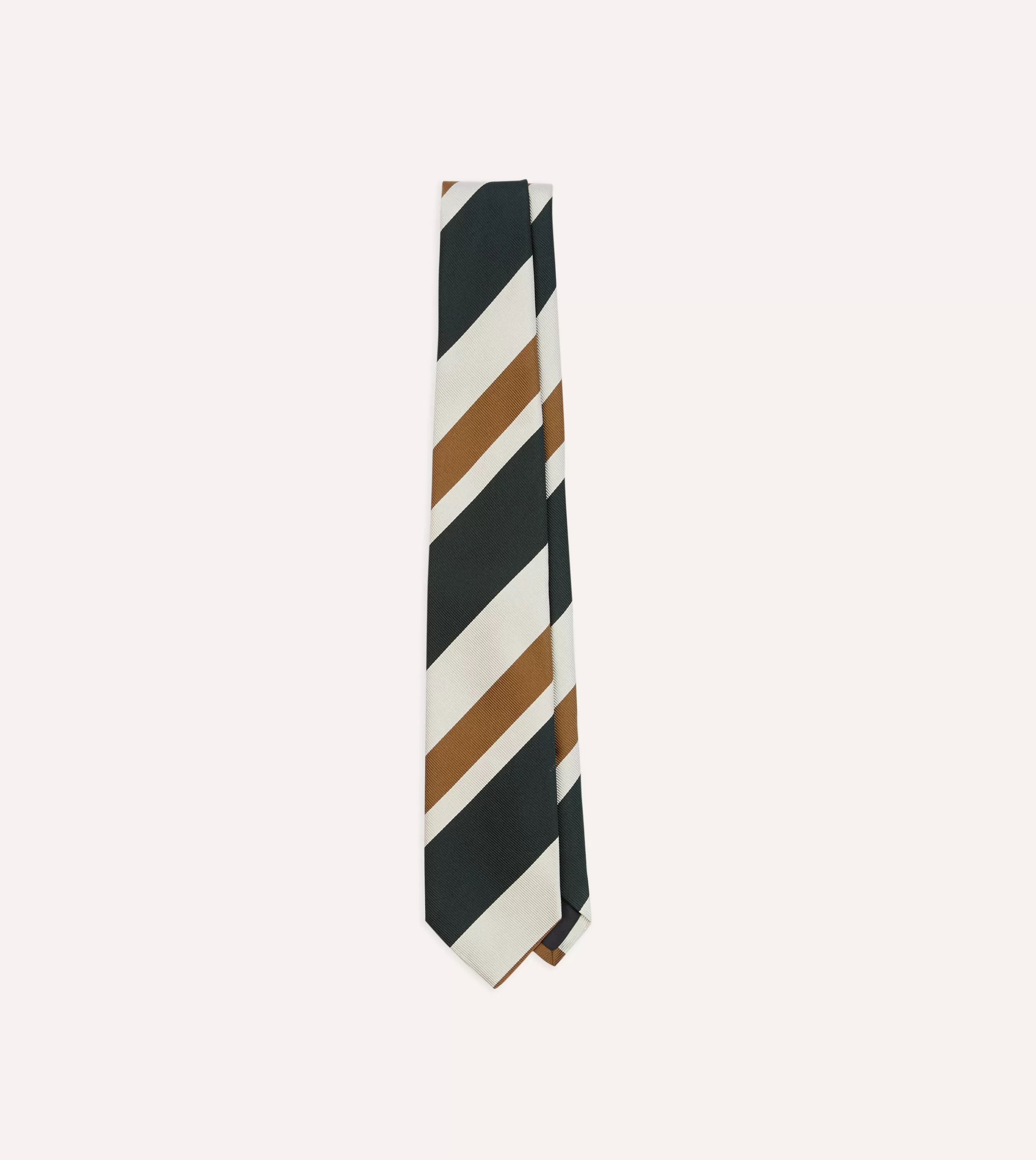 Drake’s Striped Ties | Rust And Green Broad Stripe Silk Tipped Tie