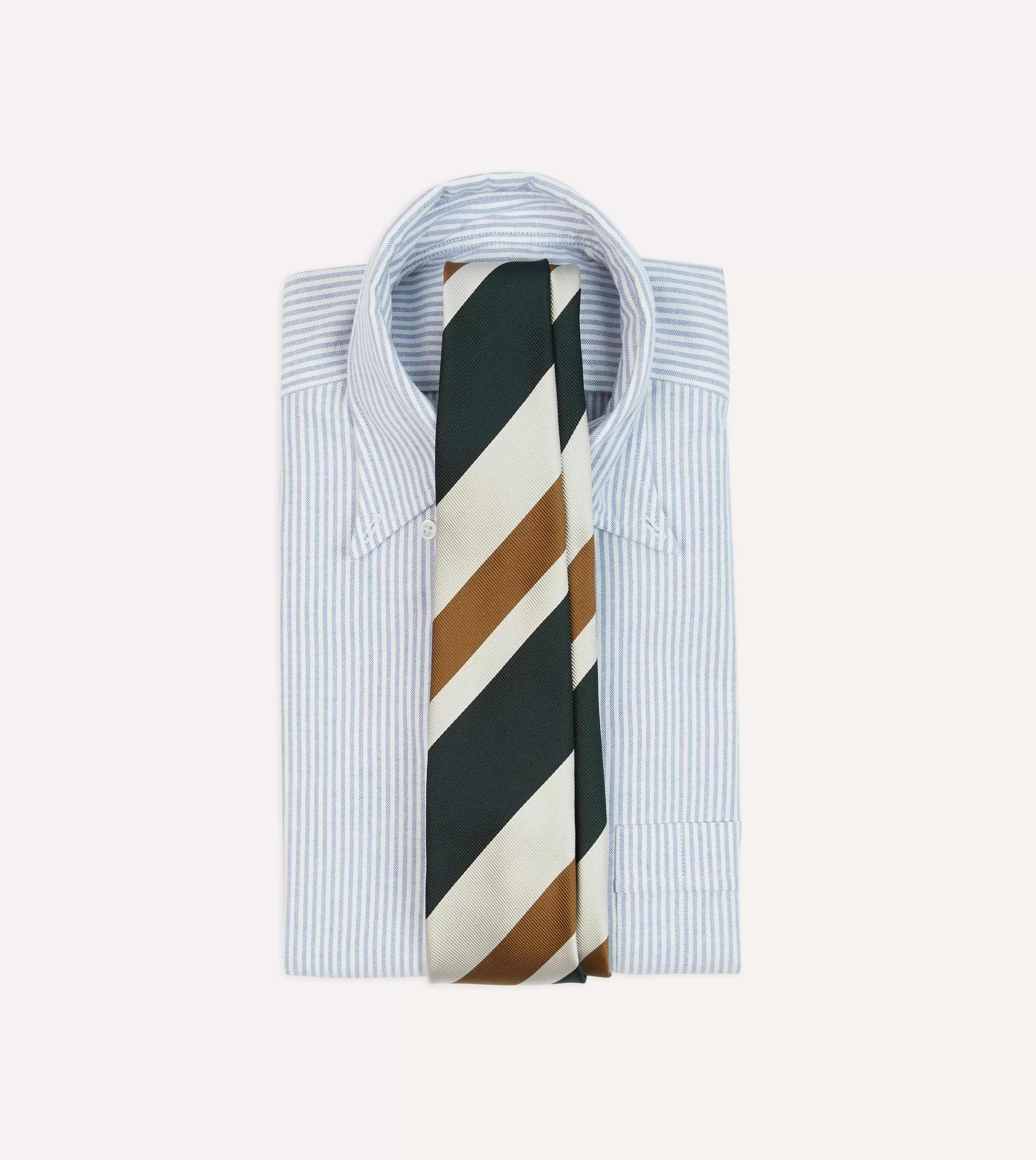 Drake’s Striped Ties | Rust And Green Broad Stripe Silk Tipped Tie