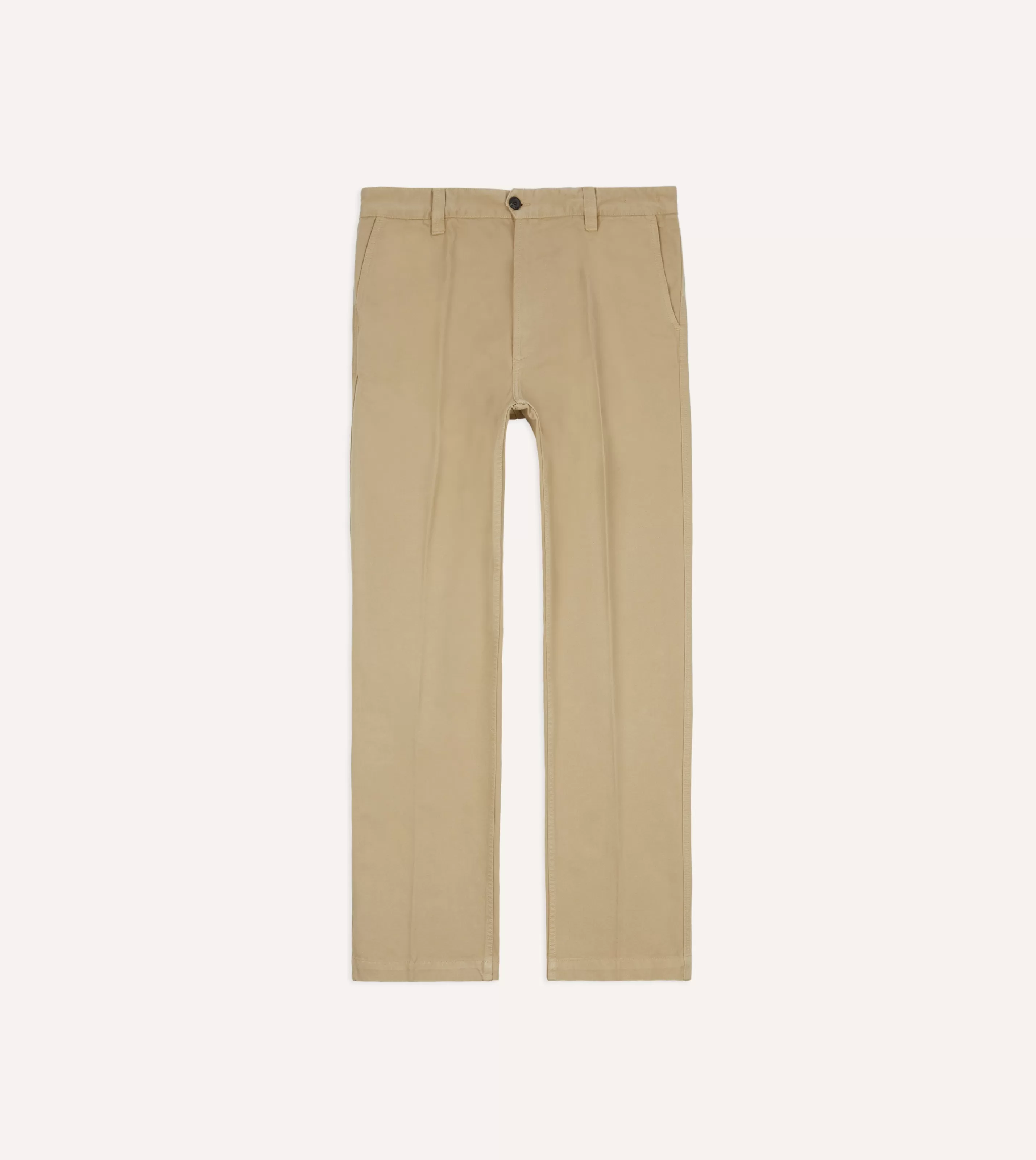 Drake’s Trousers | Textured Cotton Flat Front Chino Sand