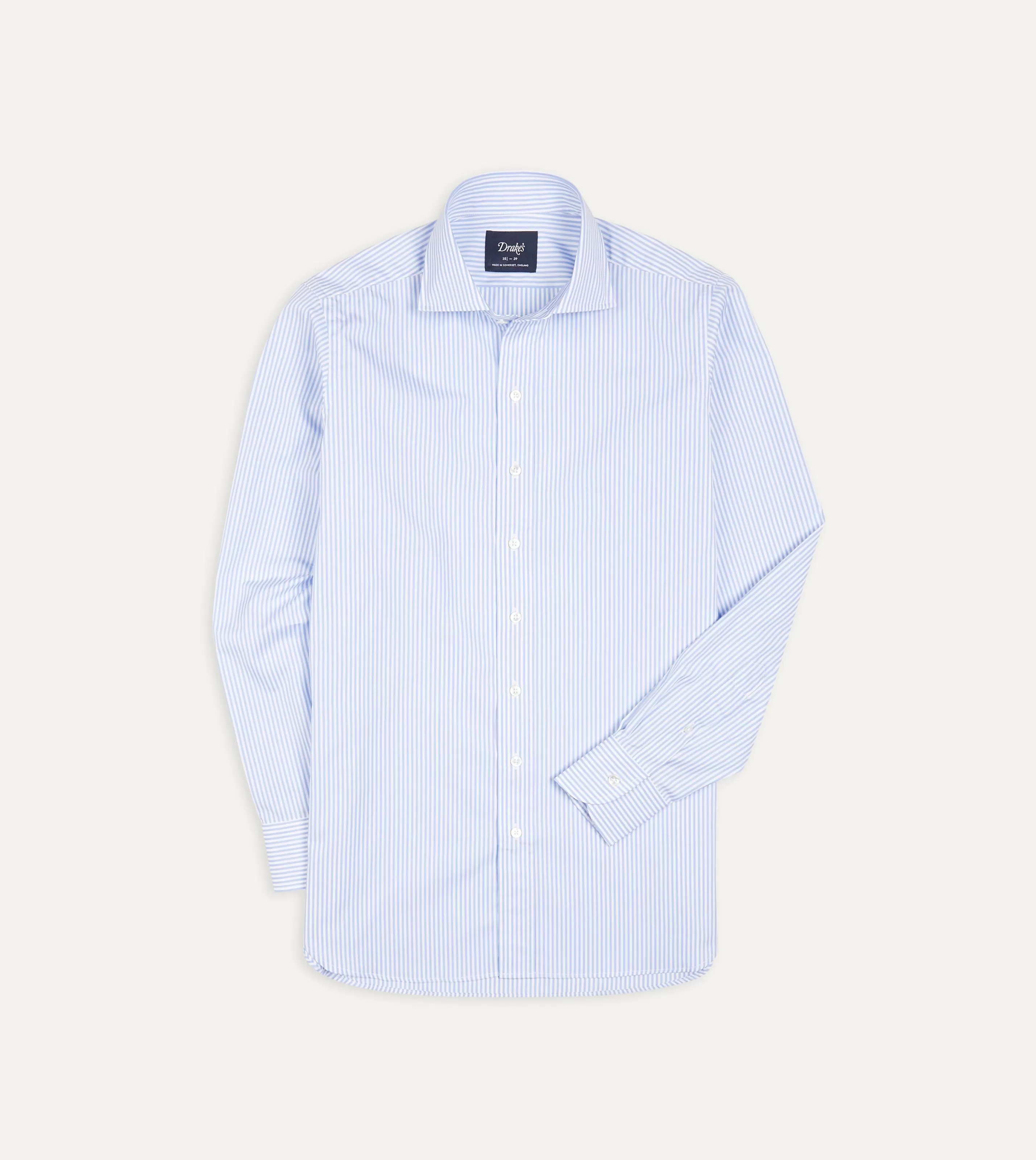Drake’s Shirts | Formal Shirts | And White Bengal Stripe Spread Collar Cotton Poplin Shirt Sky blue