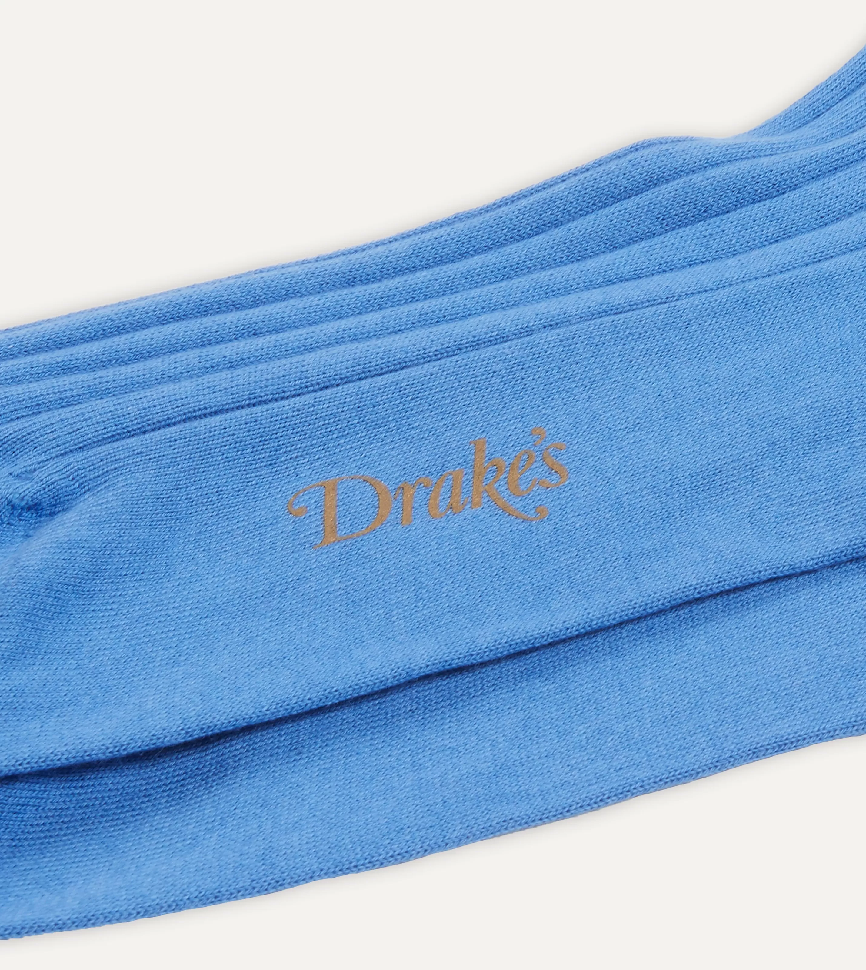 Drake’s Socks | Cotton Over-the-Calf Socks Sky blue