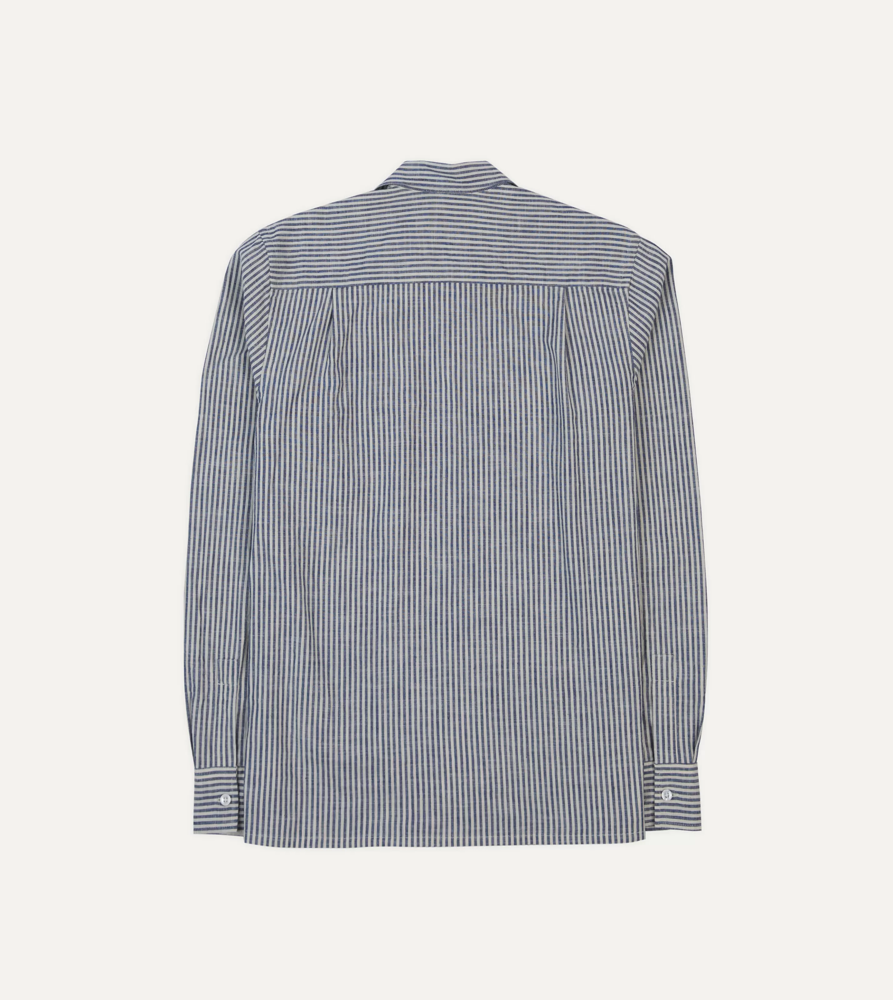 Drake’s Shirts | Casual Shirts | St. JOHN By Drake's Indigo Stripe Linen Camp Collar Long Sleeve Shirt