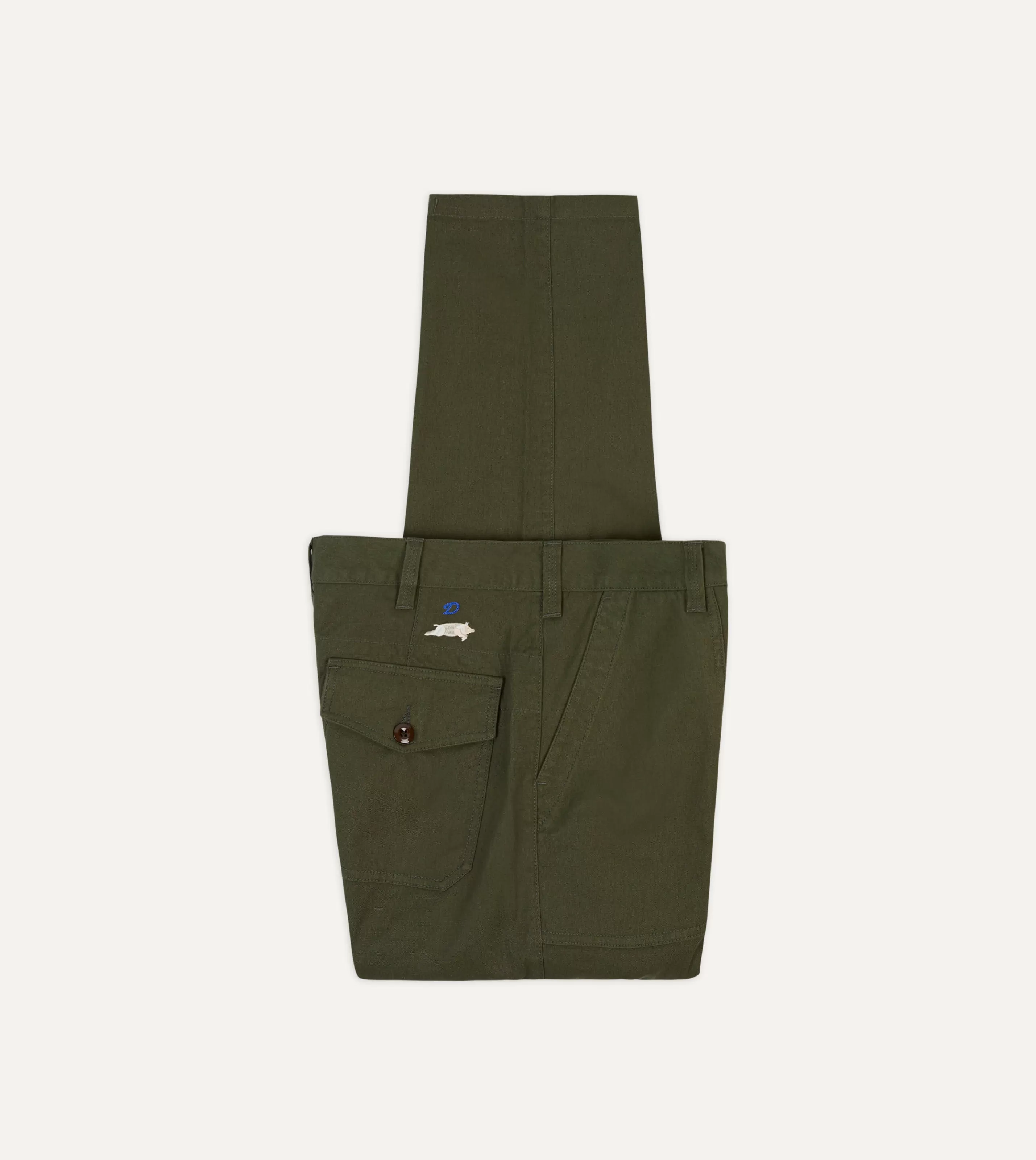 Drake’s Trousers | St. JOHN By Drake's Olive Cotton Fatigue Trouser