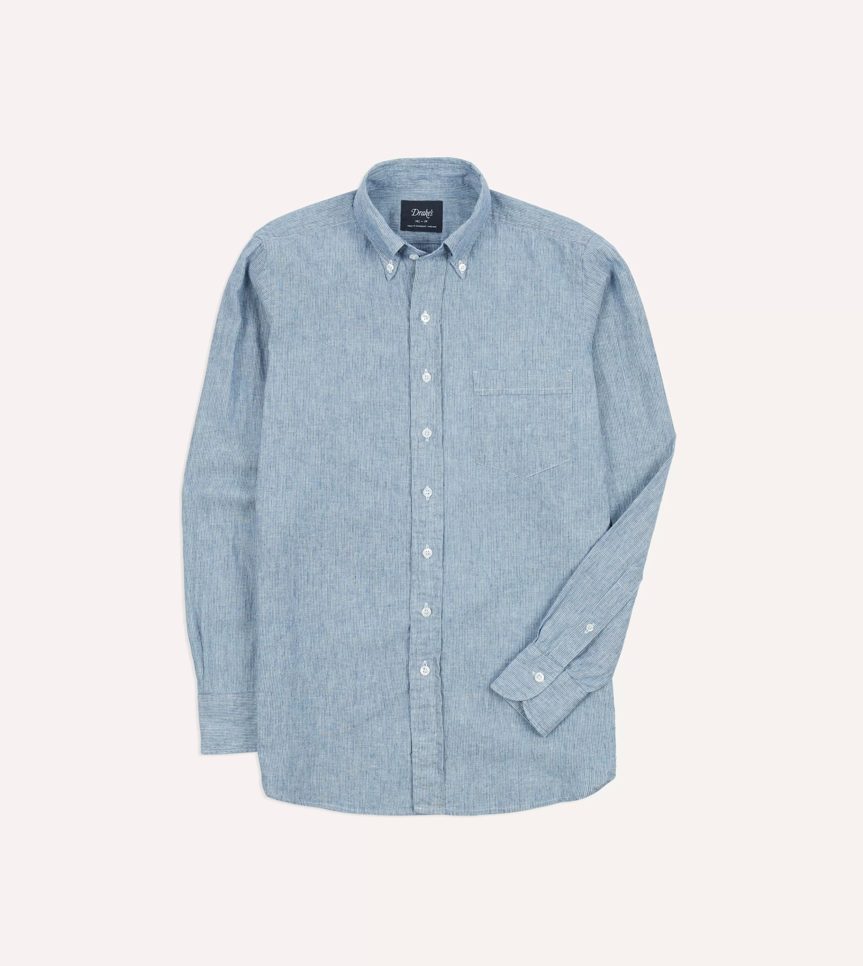 Drake’s Shirts | Denim | Striped Denim Cotton Button-Down Shirt