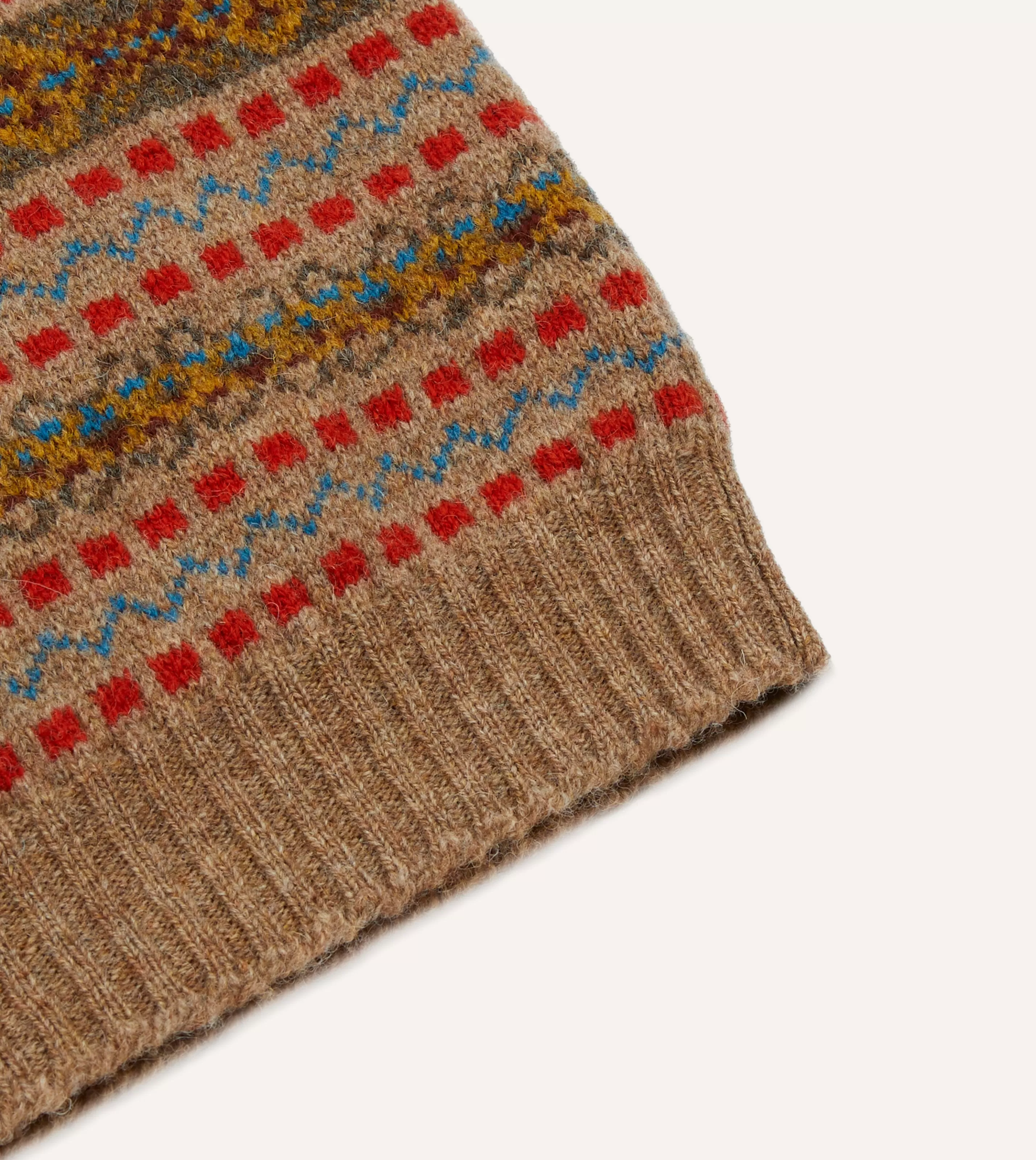 Drake’s Knitwear | Tan Fair Isle Lambswool Sleeveless V-Neck Jumper