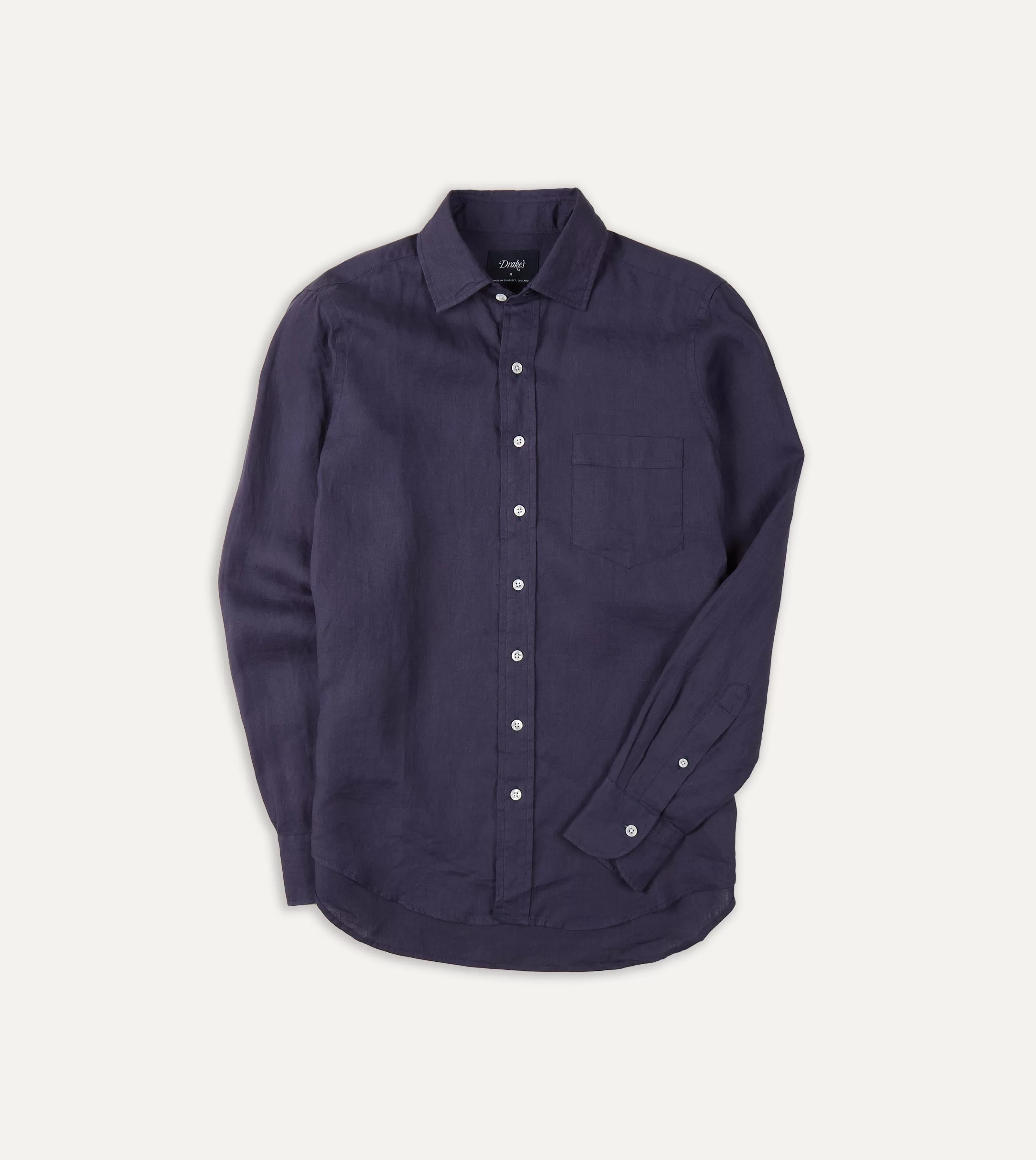 Drake’s Shirts | Linen Spread Collar Shirt Washed navy