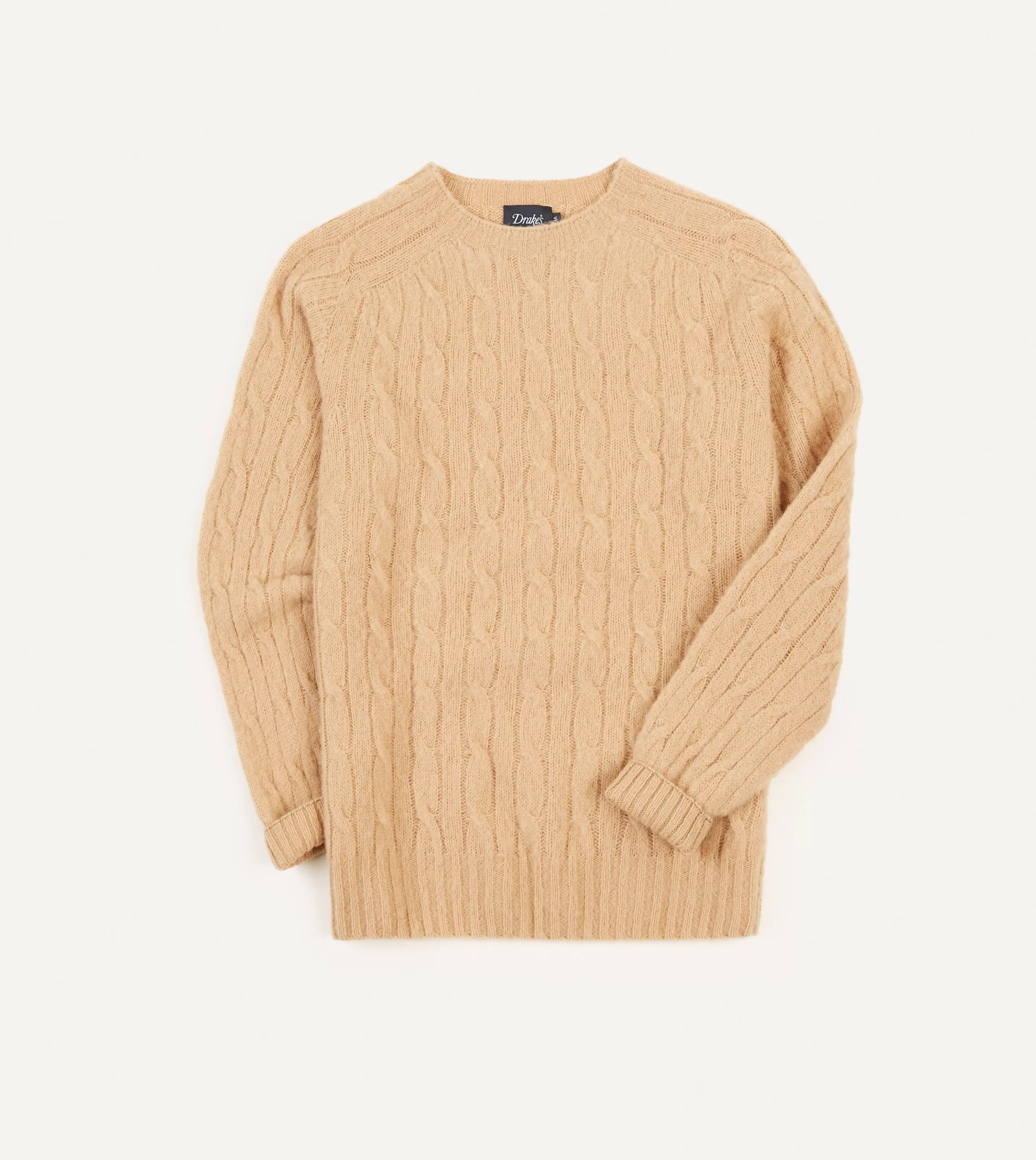 Drake’s Knitwear | Brushed Shetland Cable Knit Crew Neck Jumper Wheat