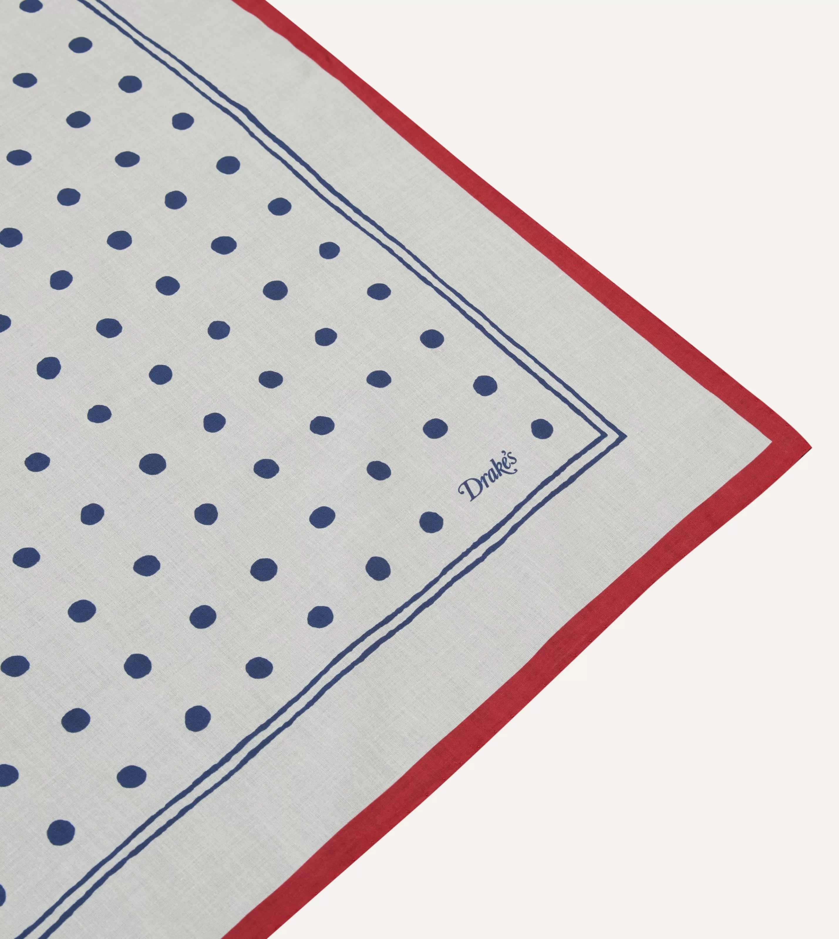 Drake’s Bandanas | Bandanas | White And Navy Polka Dot Print Bandana