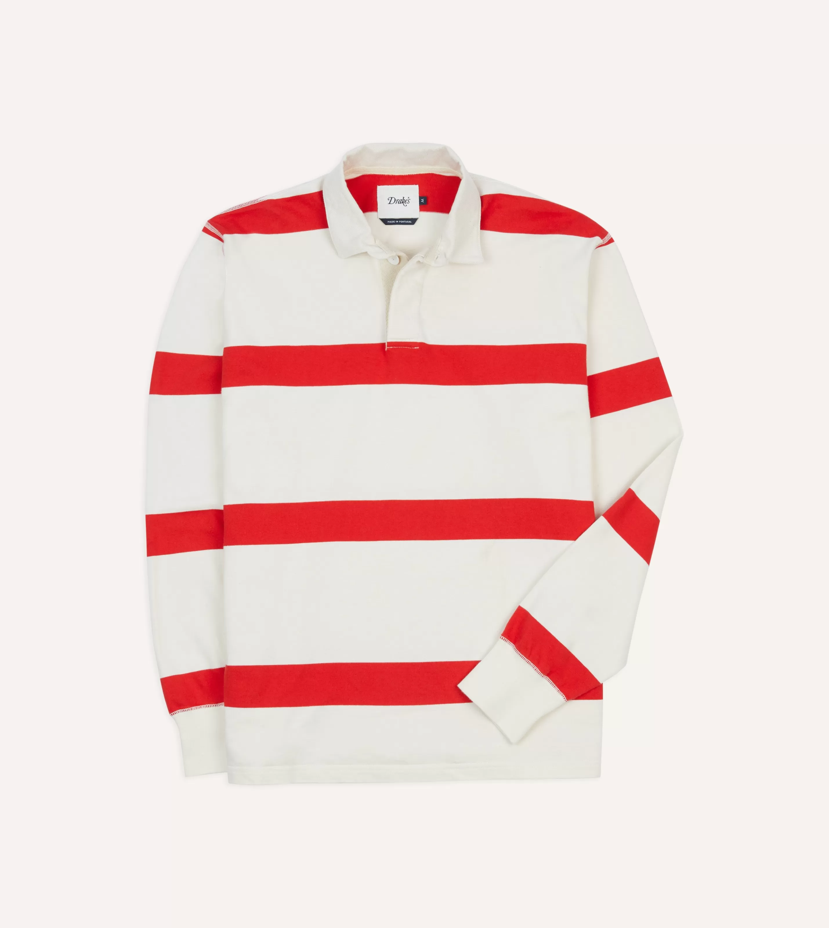 Drake’s Rugby Shirts | White And Red Stripe Cotton Rugby Shirt