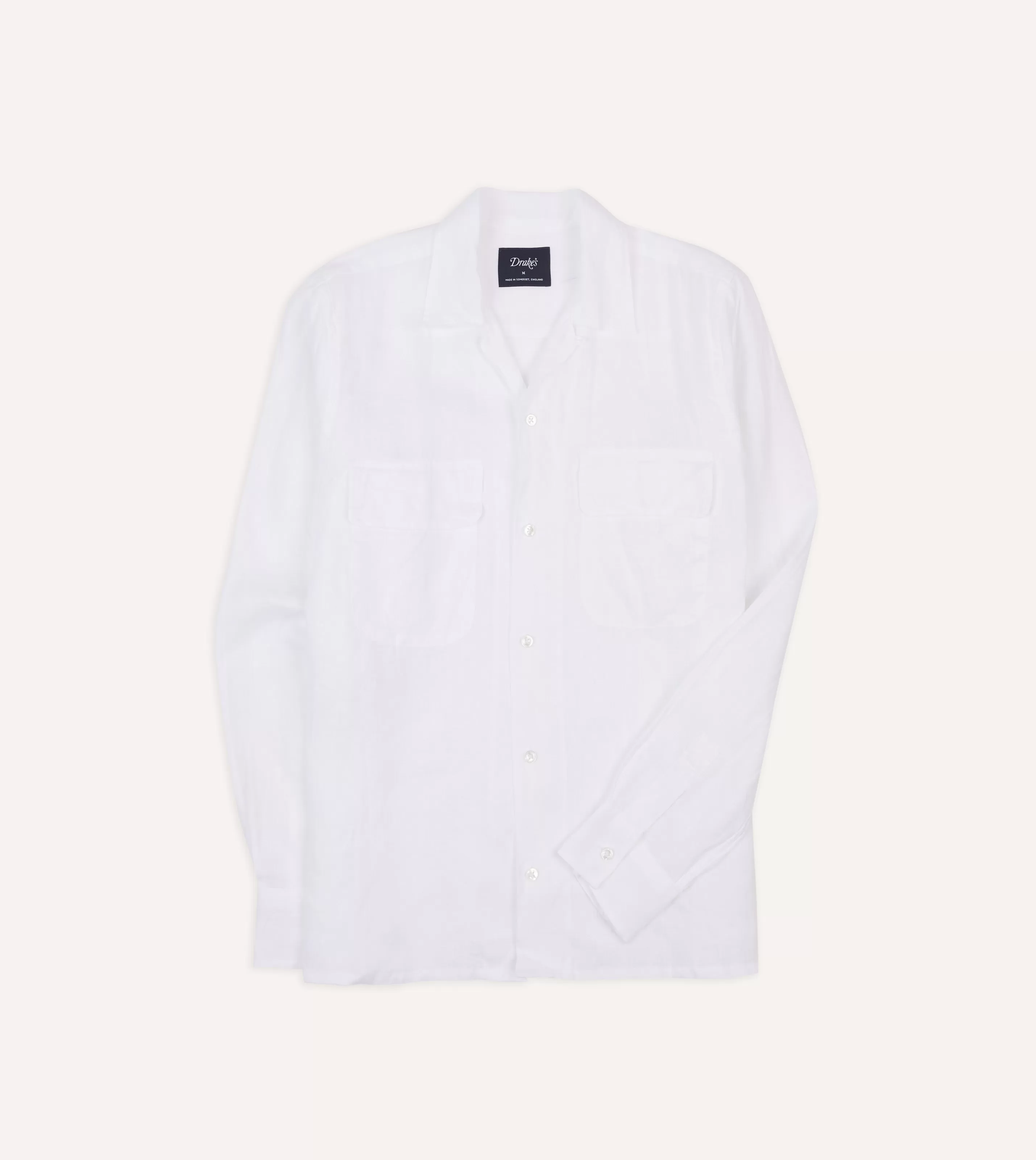 Drake’s Shirts | Casual Shirts | Linen Camp Collar Long Sleeve Shirt White