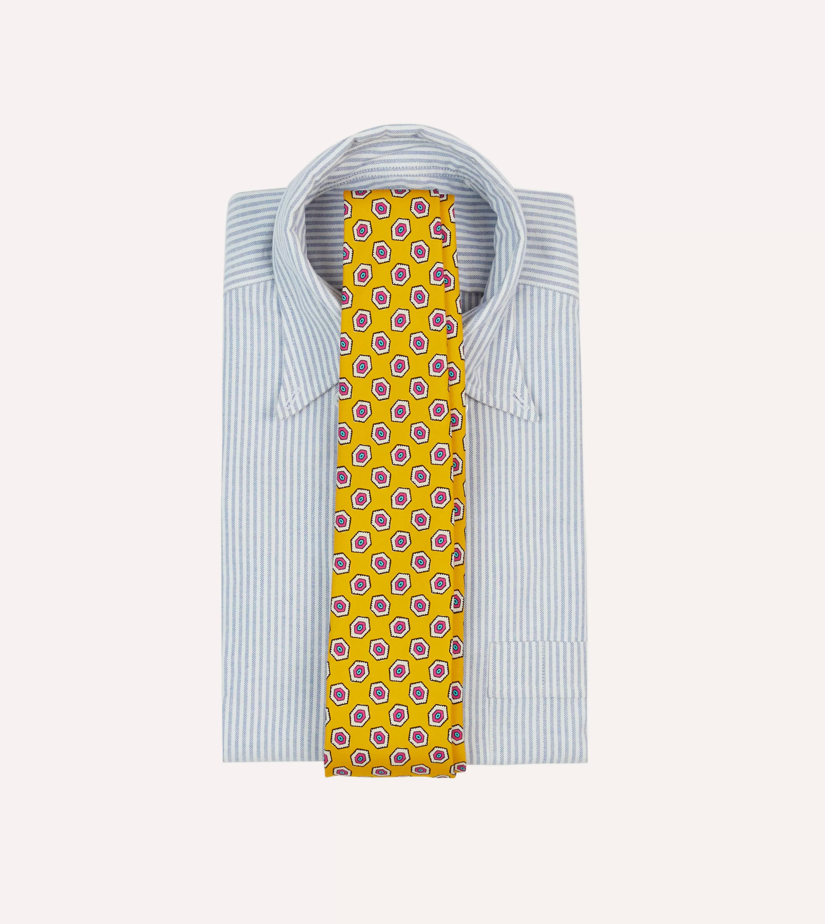 Drake’s Patterned Ties | Hexagon Tile Print Silk Self-Tipped Tie Yellow