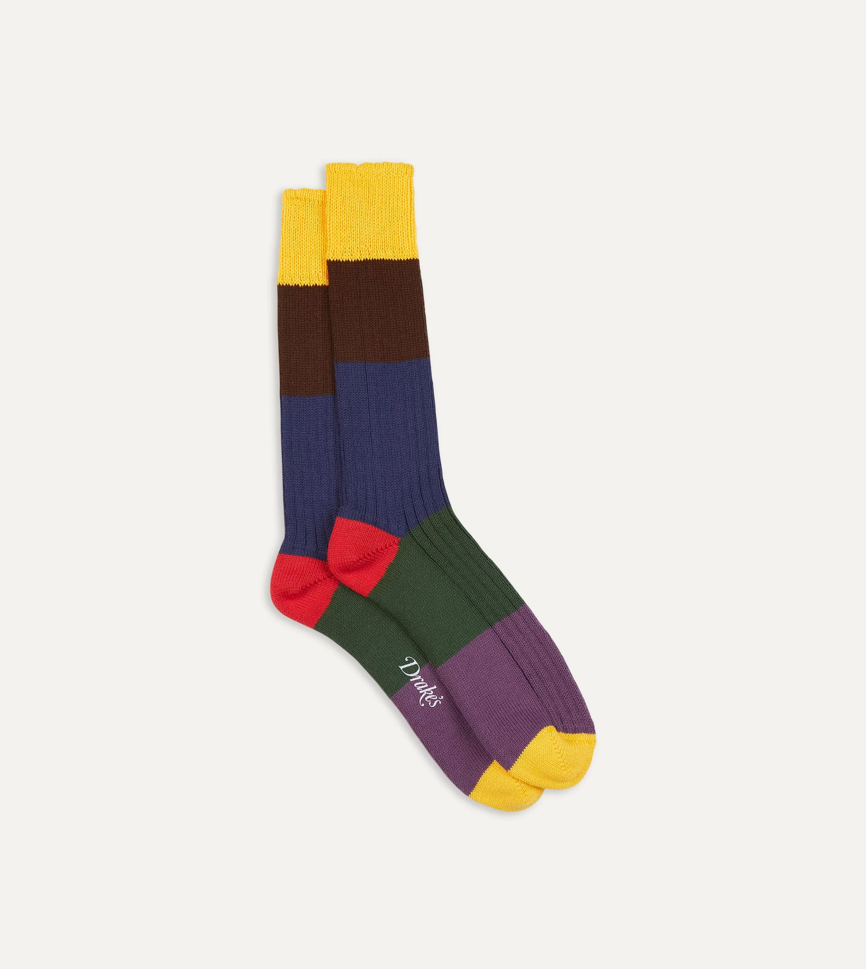 Drake’s Socks | Yellow Multi Cotton Sports Socks