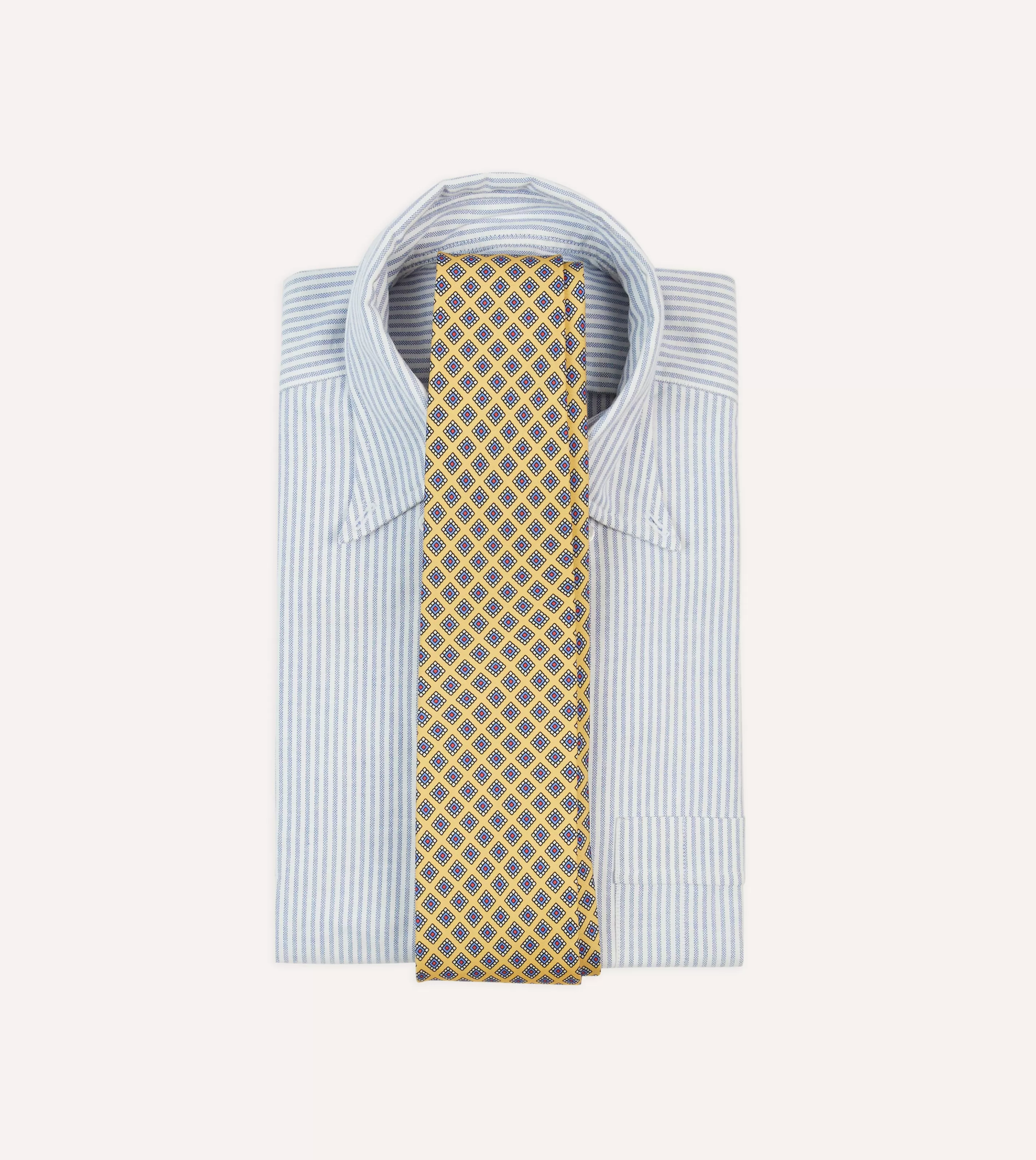 Drake’s Patterned Ties | Square Medallion Self-Tipped Silk Tie Yellow