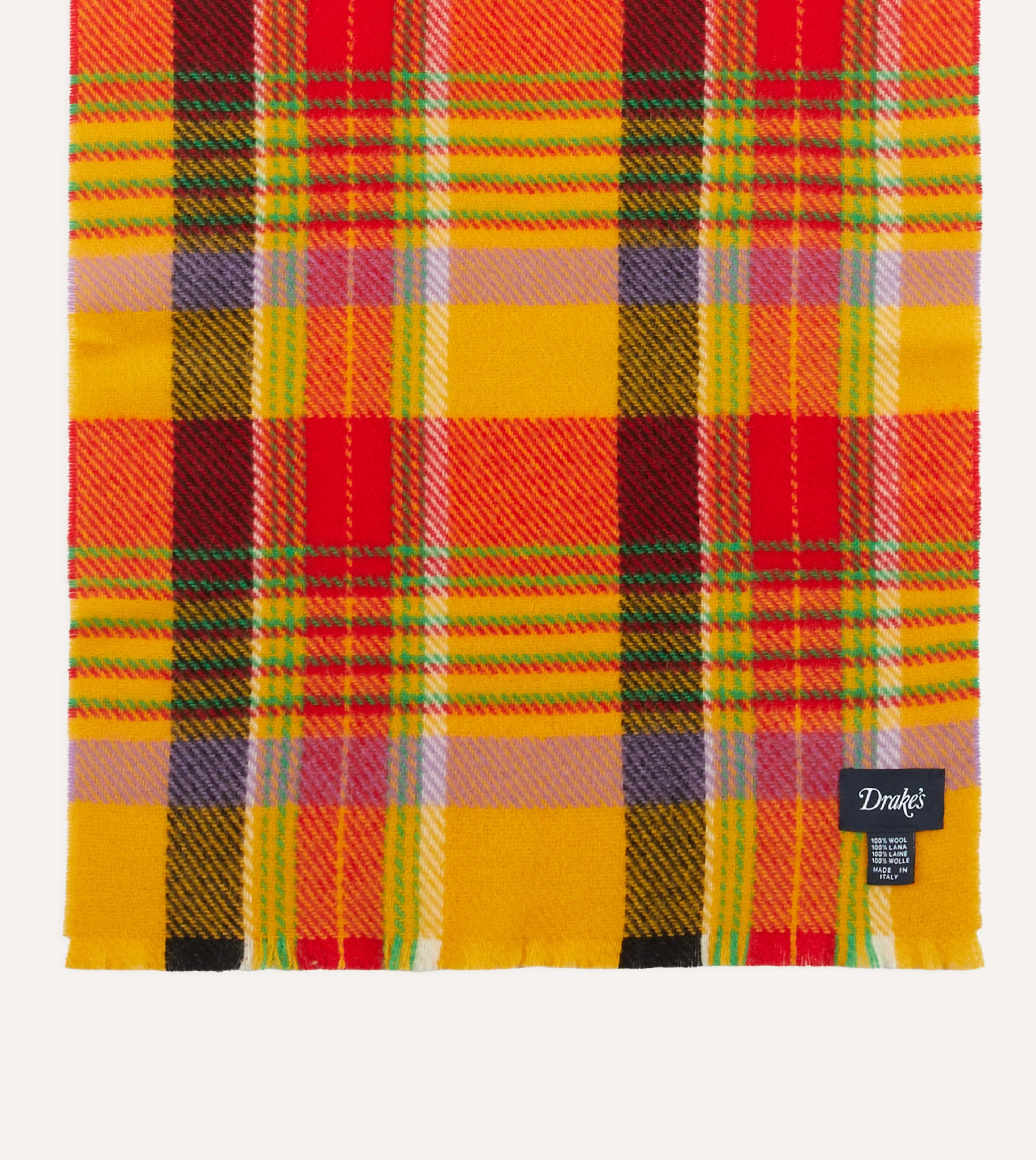 Drake’s Scarves | Yellow Tartan Check Wool Scarf