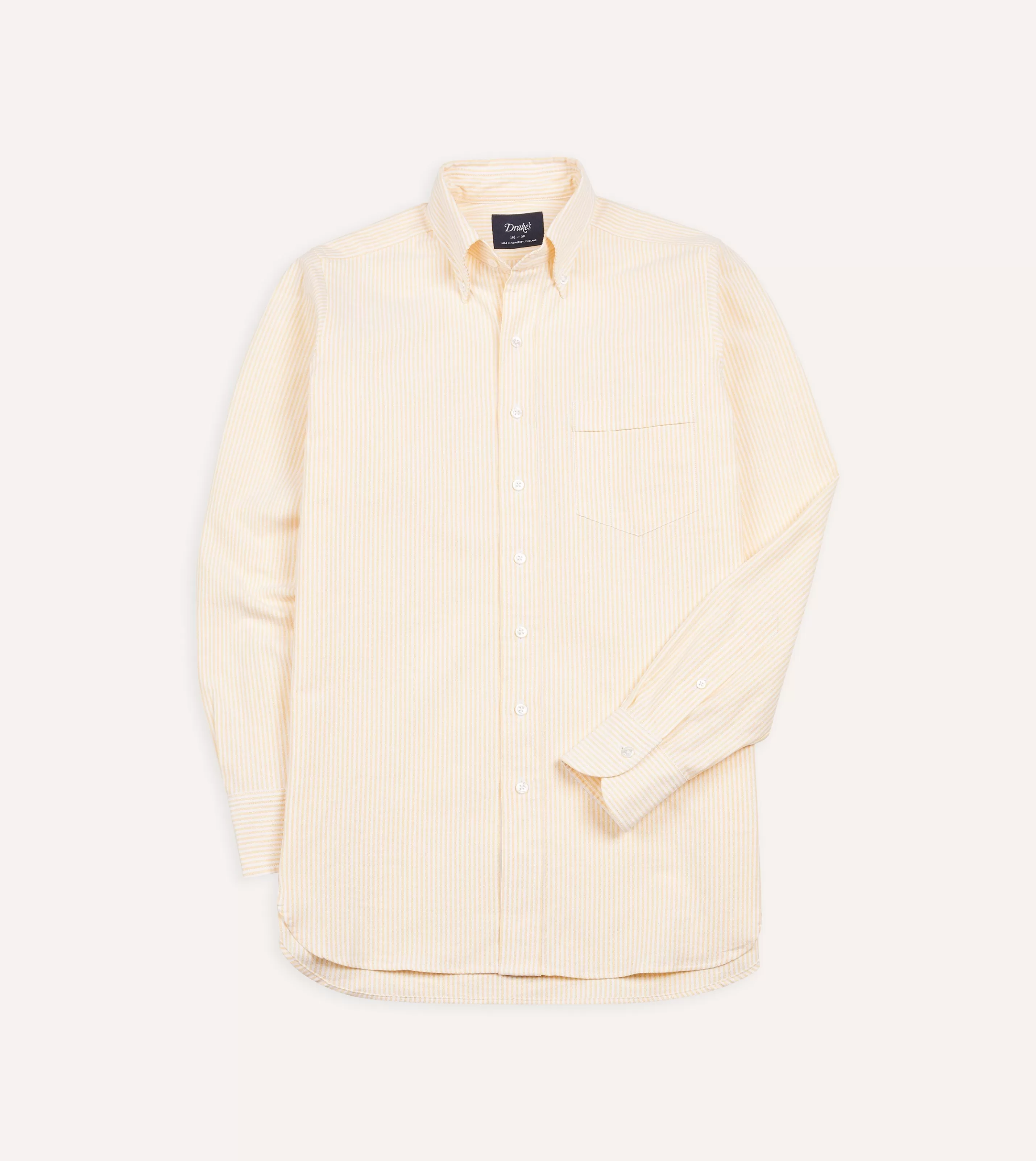 Drake’s Shirts | Formal Shirts | Ticking Stripe Cotton Oxford Cloth Button-Down Shirt Yellow